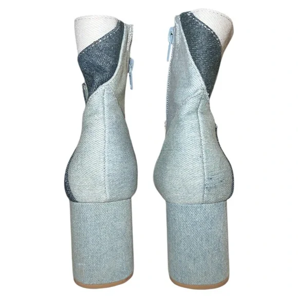 Blue Geometric Ankle Boots with Chunky Heel - Picture 5 of 6